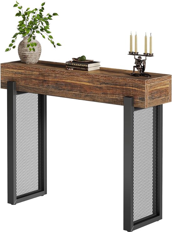 Tribesigns Table Console, Table D'appoint Vintage, 110 x 35 x 75 cm, Meuble D'entrée, Couloir, Salon, Console Bois Marron