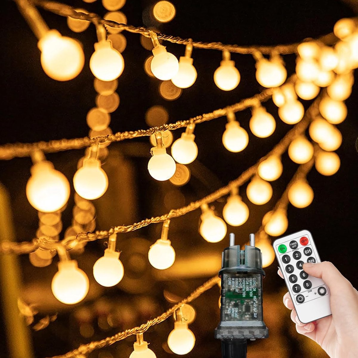 Lzwintrading Kerstverlichting buiten - Tuinverlichting Buiten Lichtsnoeren - 20 Meter met Afstandsbediening Timer - 200 Warm Wit LED - 8 Modi Fairy Lights - Halloween Lichtsnoer Buiten - Halloween Decoratie - Kerstdecoratie voor Binnen/Buiten