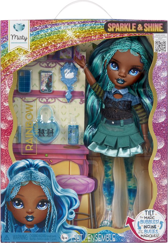 Rainbow High Sparkle and Shine-pop Misty met magische luchtbellen in haar benen, blauwgroen haar, modepop van 28 cm — afbeelding 5