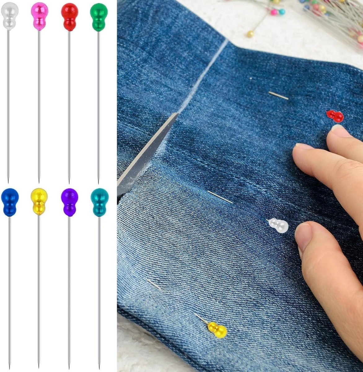 Allecto Plus - 100 stuks naaispelden met gekleurde koppen voor quiltspelden - Naaien en quilten accessoires voor doe-het-zelf ambachten - Gekleurde glazen en kalebasvormige naaipinnen
