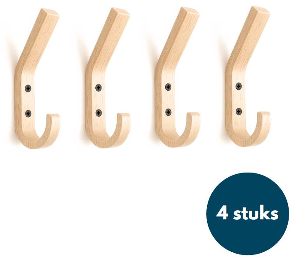 Houten Wandhaken - Teak - 4 Stuks - Kapstokhaken - Ophanghaken - Handdoekhaken - Jashaken