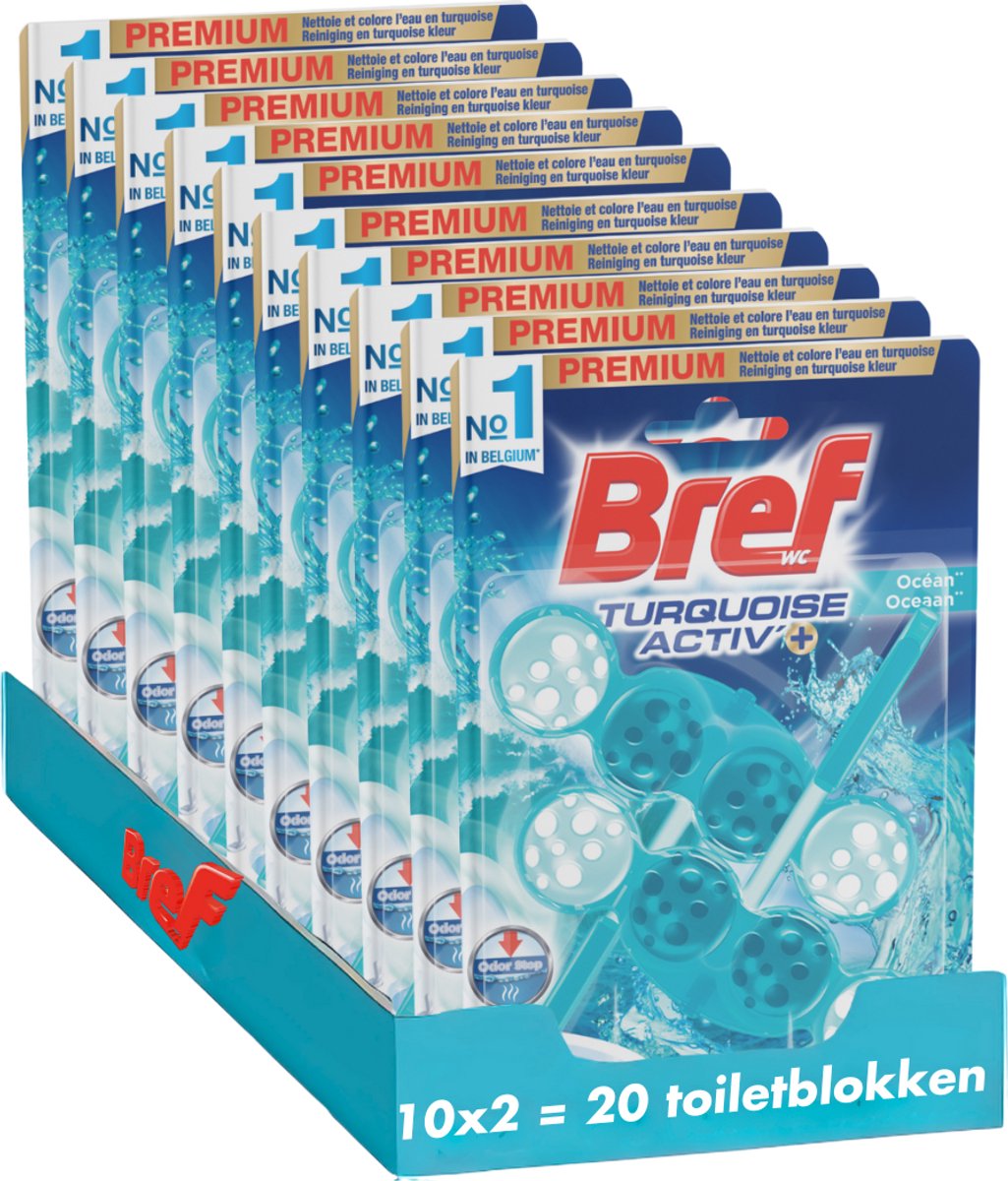 Goedkoopste Bref - Turquoise Activ' - Schoon Toilet - Langdurige en Intense Frisheid - Voordeelverpakking - 10 x 2 Stuks