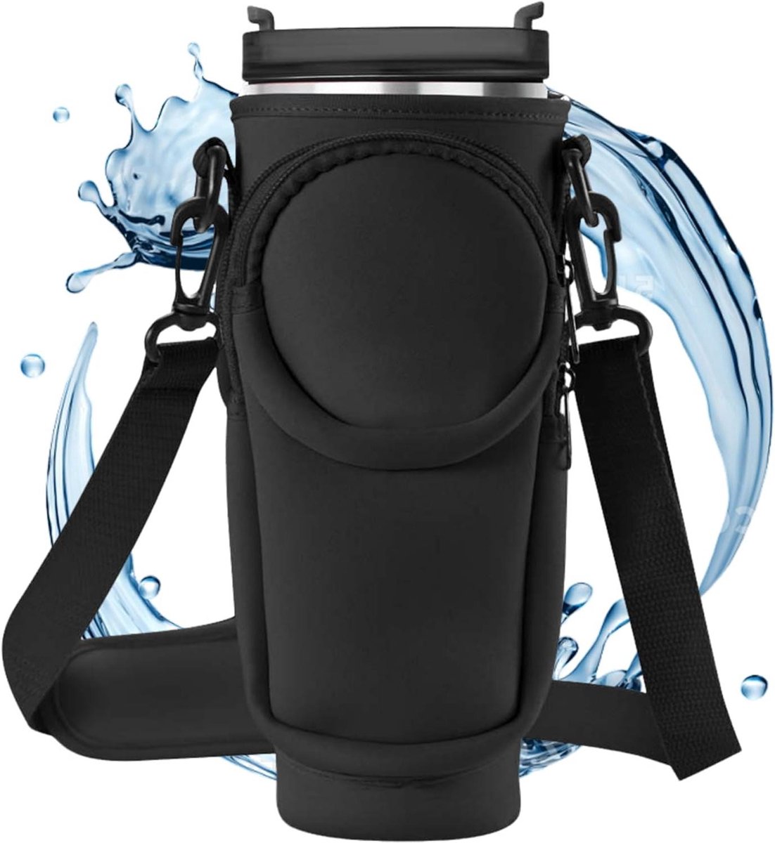 Allecto Plus - Waterfleshouder met verstelbare schouderriem en isolatie - Ideaal voor wandelingen en camping - Zwart