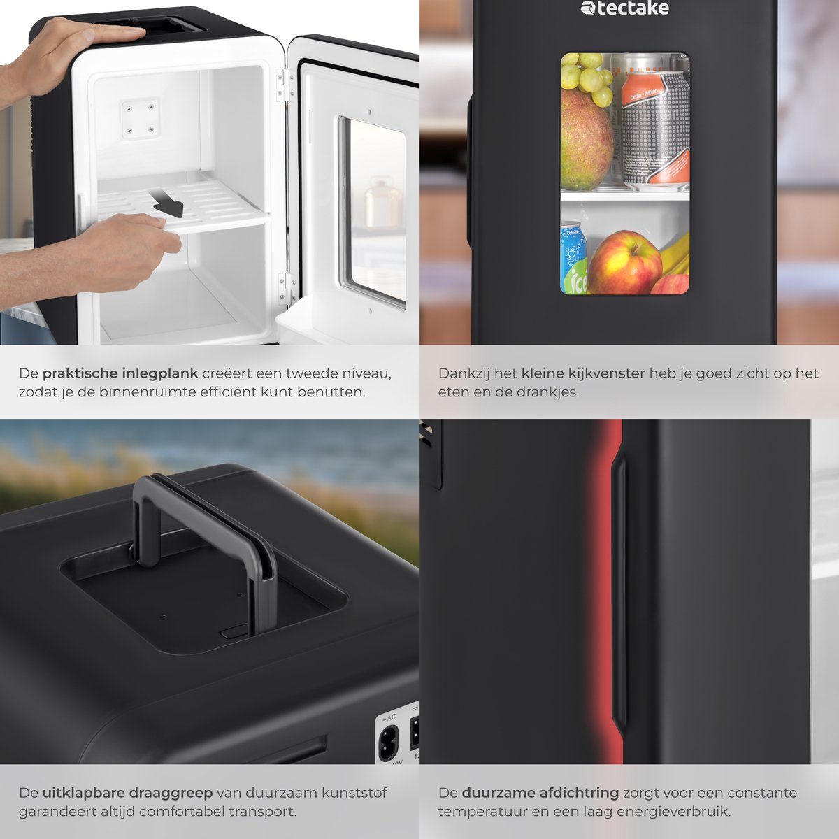 tectake® Mini-Autokoelkast - Draagbare minibar 14L - 2-in-1-functie: koelen en verwarmen - 5 tm 65 °C - Mini Koelkast - Elektrische Koelbox - 12v + 220/240v Aansluiting - Draagbare Campingkoelkast — afbeelding 4