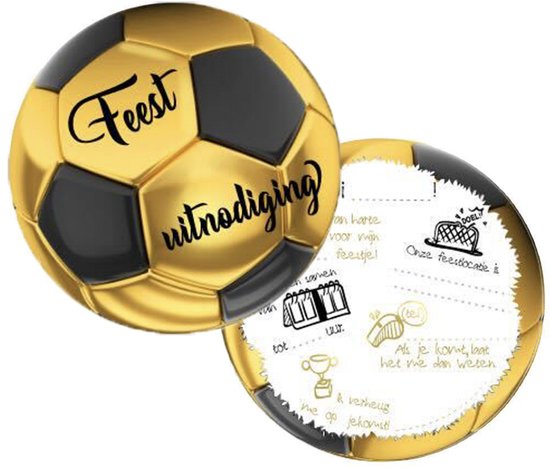 Uitnodigingen kinderfeestje + Enveloppen + stickers 12 stuks - Thema Gouden Voetbal - Uitnodigingskaarten - Uitnodiging verjaardag - Uitnodigingen kinderfeestje Jongen of Meisje