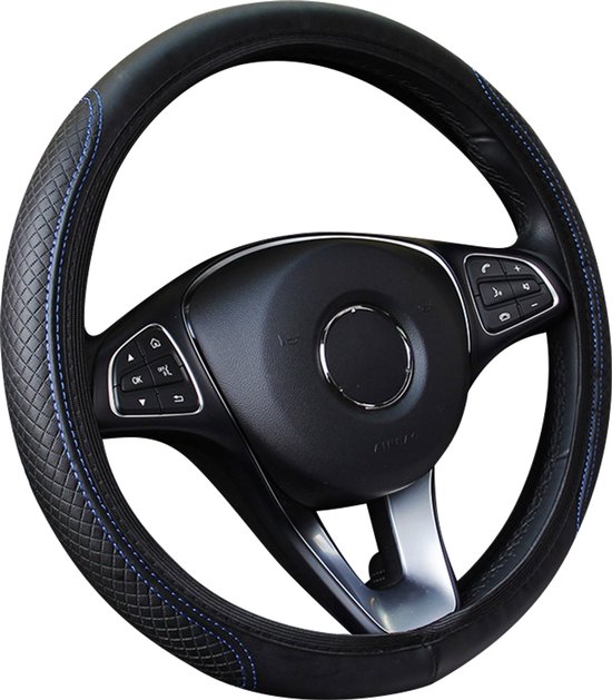 Housse de volant universelle pour voiture 37-38 cm - Zwart avec coutures Blauw - Kasey Products
