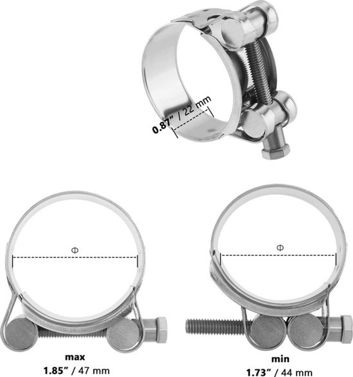Scharnierboutklemmen roestvrij staal 44-47mm - uitlaatklem slangklem - motorfiets turbo-uitlaatband - smalle band - uitlaatklemmen - 6 stuks