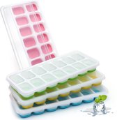 Bac à glaçons en Siliconen avec couvercle - Lot de 4 - Sans BPA - Réutilisable - Glaçons faciles à presser - Contenants Nourriture pour bébé - Moules à glaçons - Vert, Blauw, rose, jaune