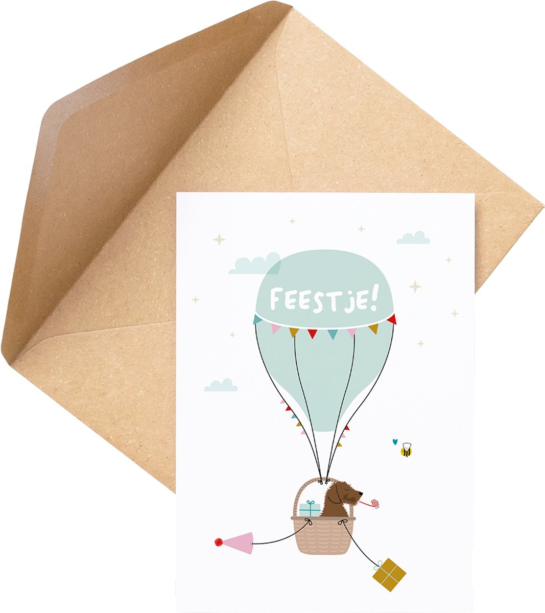 Uitnodigingen Kinderfeestje + Enveloppen – Luchtballon Teckel Frits – 8 Stuks – Verjaardagskaartjes Kinderen – Voor Jongens en Meisjes – Beschrijfbaar