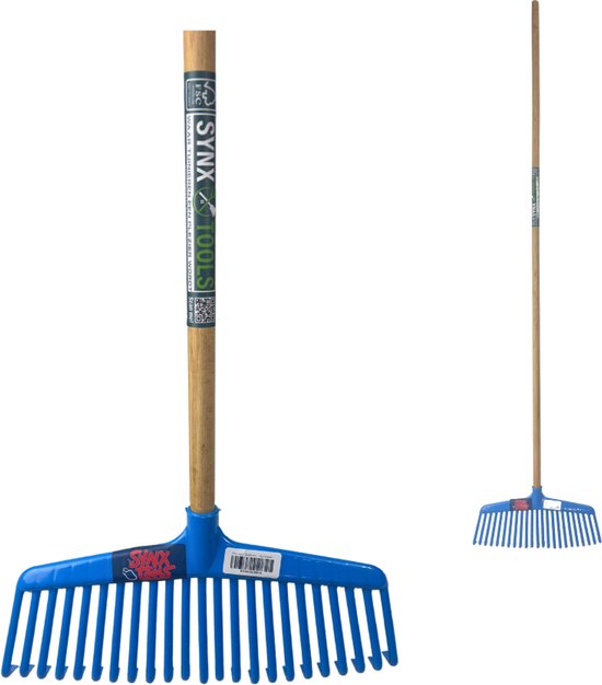 Synx Tools Gazonhark Met steel 150cm bladhark - Tuinruimer - Harken - 23 Tanden - Grashark- Gazon - Kunststof Blauw/Groen/Rood - Hark