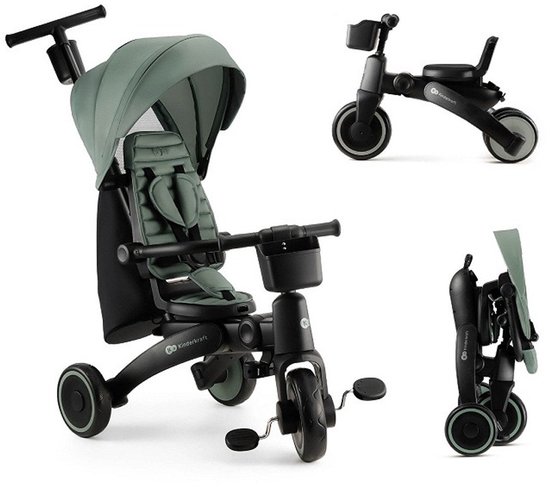 Kinderkraft JAZZ 2 Driewieler – 5-in-1 – Inklapbaar & Lichtgewicht – 360° Draaibare Click & Twist Stoel – Verstelbare Oudergreep & Zonnekap – 9 Maanden tot 5 Jaar – Groen