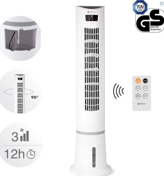 Tecvance staande ventilator 45W met afstandsbediening, 3 snelheden, timer, LCD-display, oscillatie