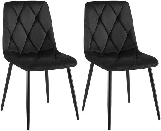 Foto: Clp clairton set van 2 eetkamerstoelen klassiek met zwart metalen frame belastbaar tot 150 kg fluweel velvet fluweel zwart