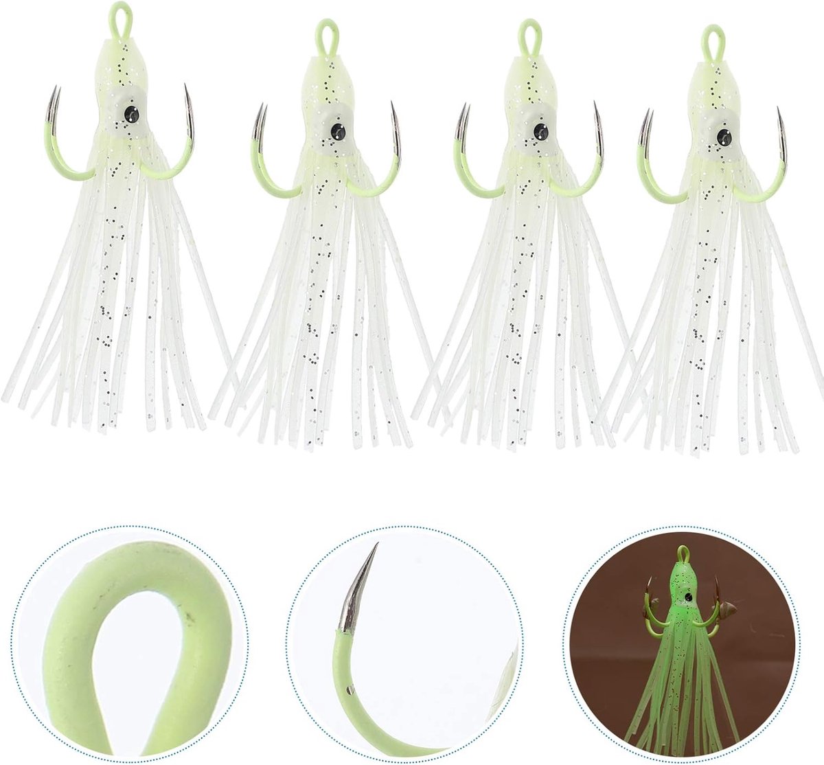 SNQ Glow Squid Haken - 4 Stuks - Vis Aas Joint Swimbait - Aas Swimbait Plug - Levend Aas - Wit