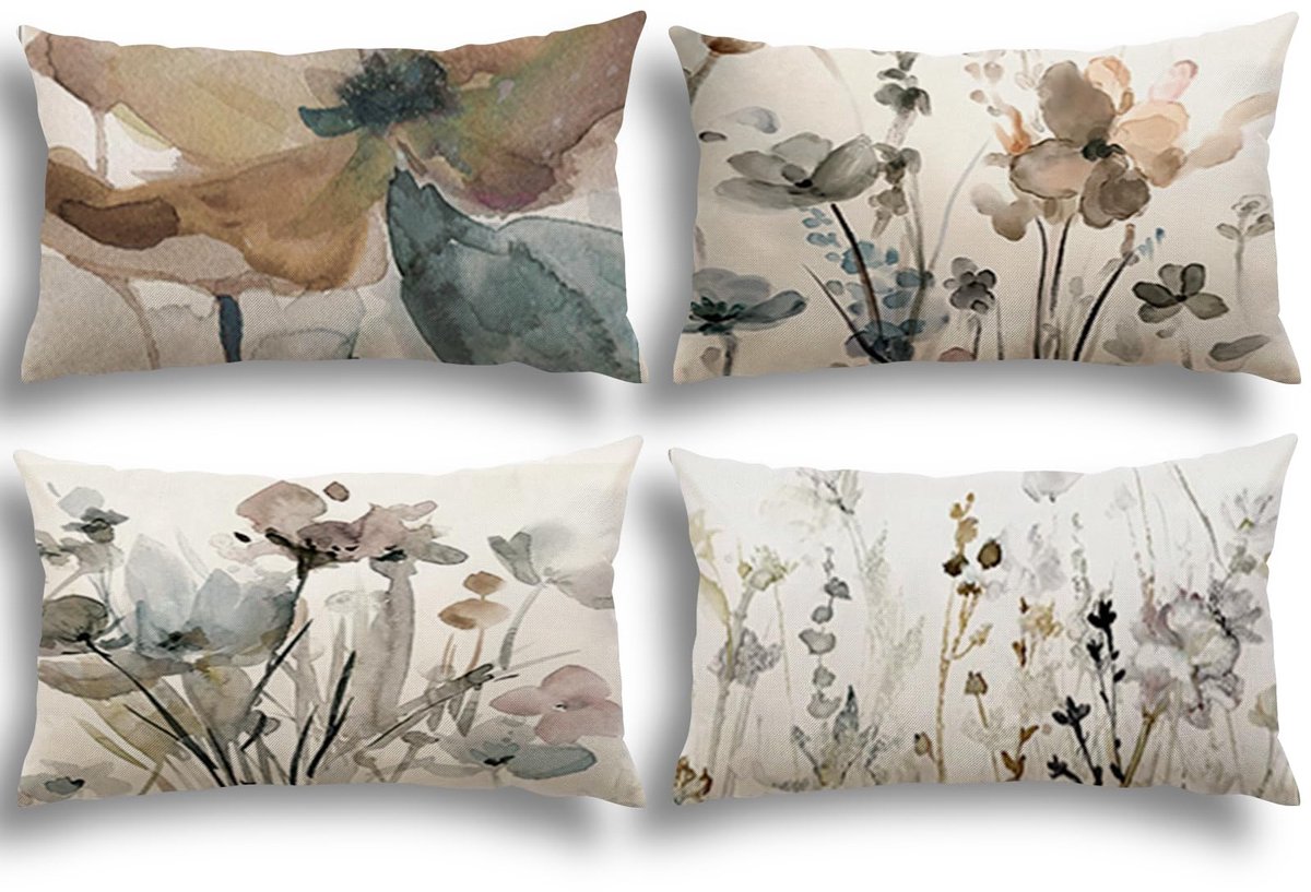 Ibenzoa Bloemen Kussenslopen Set van 4 in Moderne Abstracte Stijl voor Binnen en Buiten beige