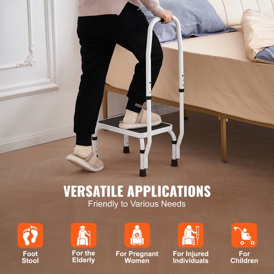 Opstapkruk met 1 niveau, opvouwbaar, antislip, van staal met handgreep, ladder, kruk, draagkracht 150 kg, gemakkelijk te transporteren, 46 x 32 x 17 cm, wit en zwart Opstapkruk met 1 niveau, opvouwbaar, antislip, van staal met handgreep, ladder, kruk, draagkracht 150 kg, gemakkelijk te transporteren, 46 x 32 x 17 cm, wit en zwart