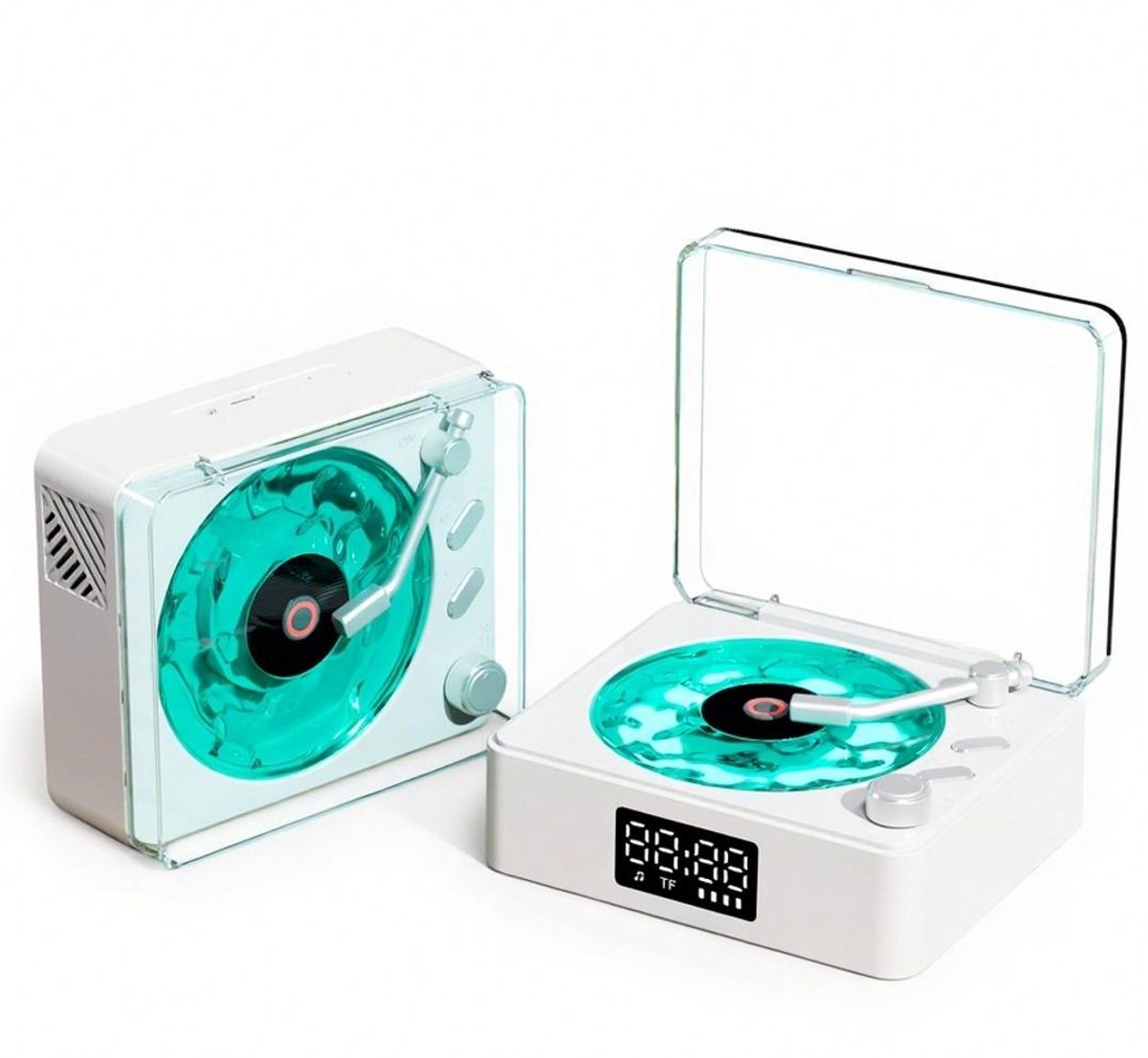 Platenspelers-vinyl lp-sfeerlamp-vinylplatenspeler - Bluetooth-luidspreker - 2025 Nieuwe draagbare retro vinylplatenluidspreker - Verstelbaar licht en tijd - Geschikt voor slaapkamer, feest, wit