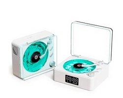 Platenspelers-vinyl lp-sfeerlamp-vinylplatenspeler - Bluetooth-luidspreker - 2025 Nieuwe draagbare retro vinylplatenluidspreker - Verstelbaar licht en tijd - Geschikt voor slaapkamer, feest, wit