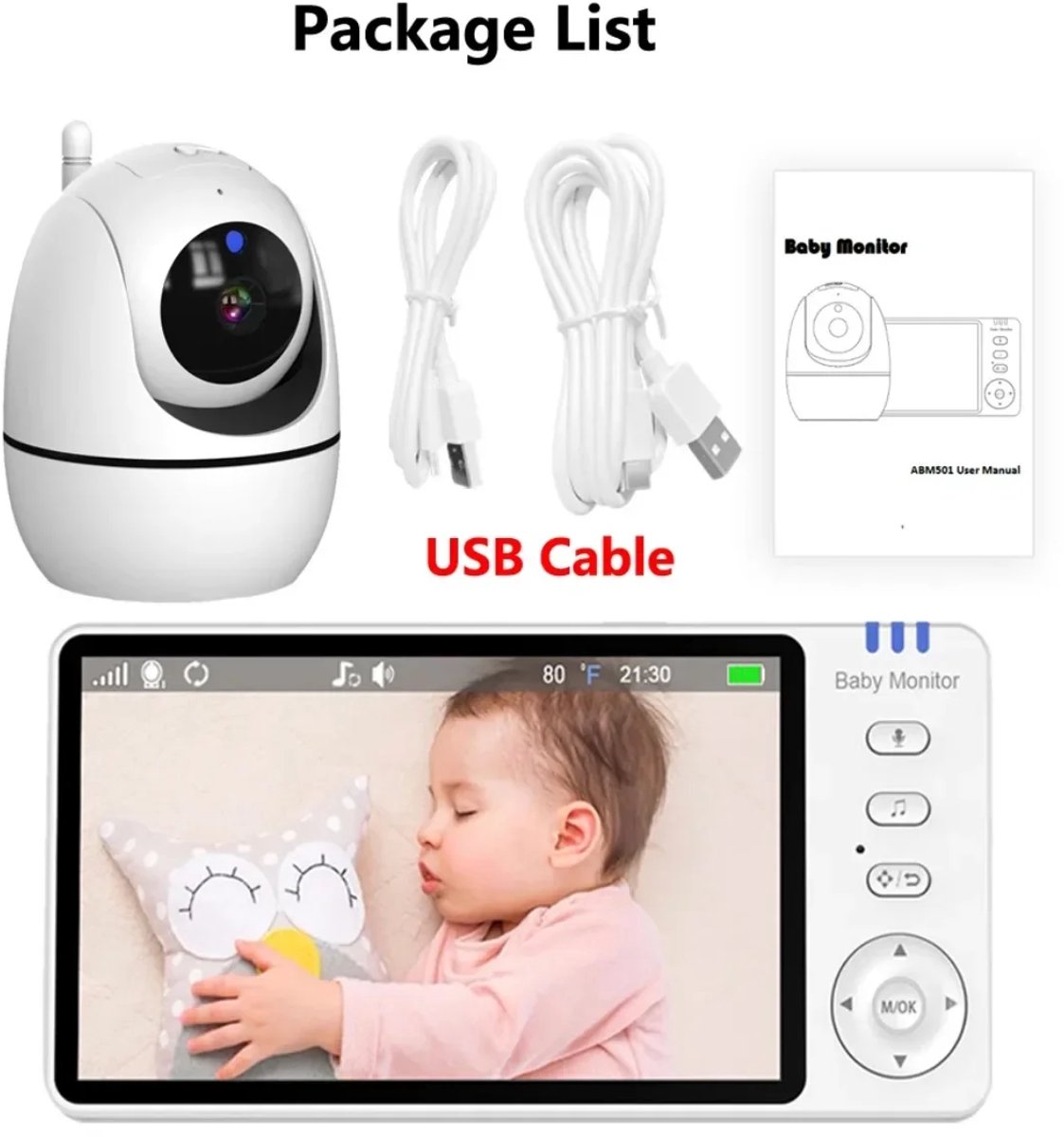Babyfoon - Baby Camera - Werkt zonder WIFI - Goede Babyfoon - HD kwaliteit - Nightvision - Draaibare Webcam - Two-way speaking - Temperatuur bewaking - Voedingsmoment reminder - HD Camera - HD Scherm - Hoge beeld kwaliteit - PTZ