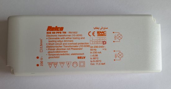 QLT MT60 elektronische halogeen transformator 10-60W 12V | First Light
