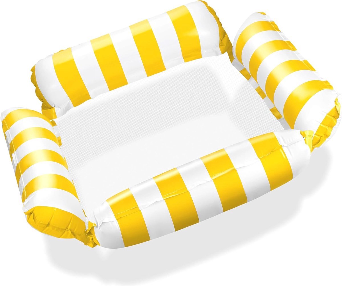 Waterhangmat Streeppatroon Geel - Yellow - Lounge Chair - Float - Zwembad - Hangstoel - Opblaasbare Zwembad Stoel - Water Hangmat - Luchtbed Zwembad - Luchtmatras - Floater - Strand - Waterspeelgoed - Vakantie - Zomer - Hammock Pool Float