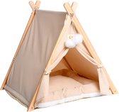 Dogs&Co® Tipi Tent voor katten of kleine honden Ecru - Huisdiertent voor hond - Kattenhuis - kattentent met zacht kussen pluche