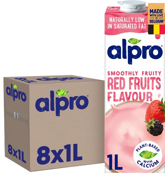 Alpro Boisson végétale au soja Fruits rouges - Sans lactose et sans gluten - 8 x 1 L