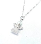 Ketting Meisje- Meisjesketting Engel- Wit- Zilveren Ketting met Engeltje- Ketting beschermengel- Bescherming - Geluk- LiLaLove