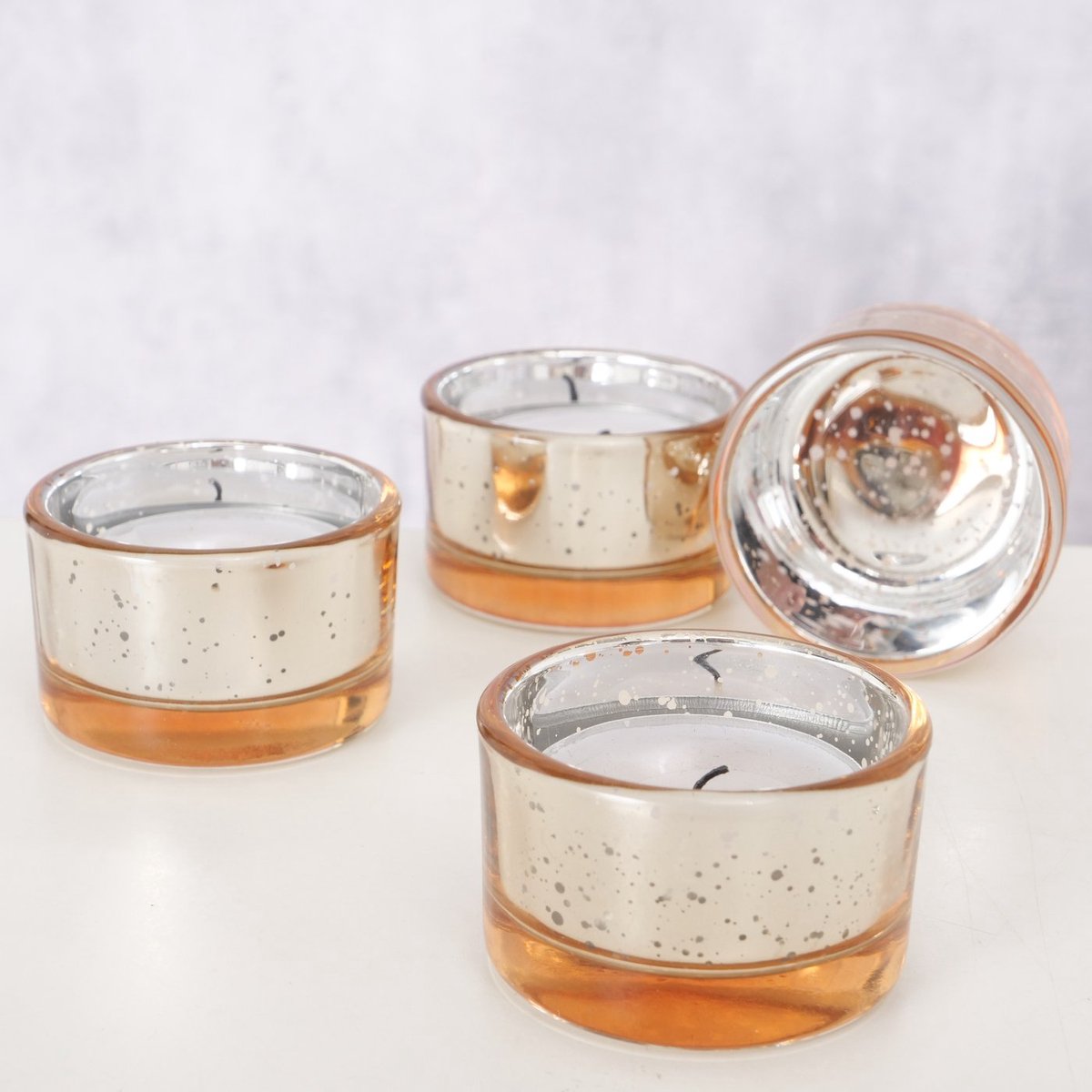 Boltze Home Theelichthouder glas set a 4 H3,4cm Meerkleurig