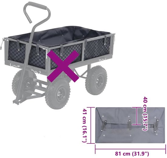 vidaXL - Tuinwagenvoering - 81x41x40 - cm - stof - donkergrijs van VidaXL — afbeelding 3