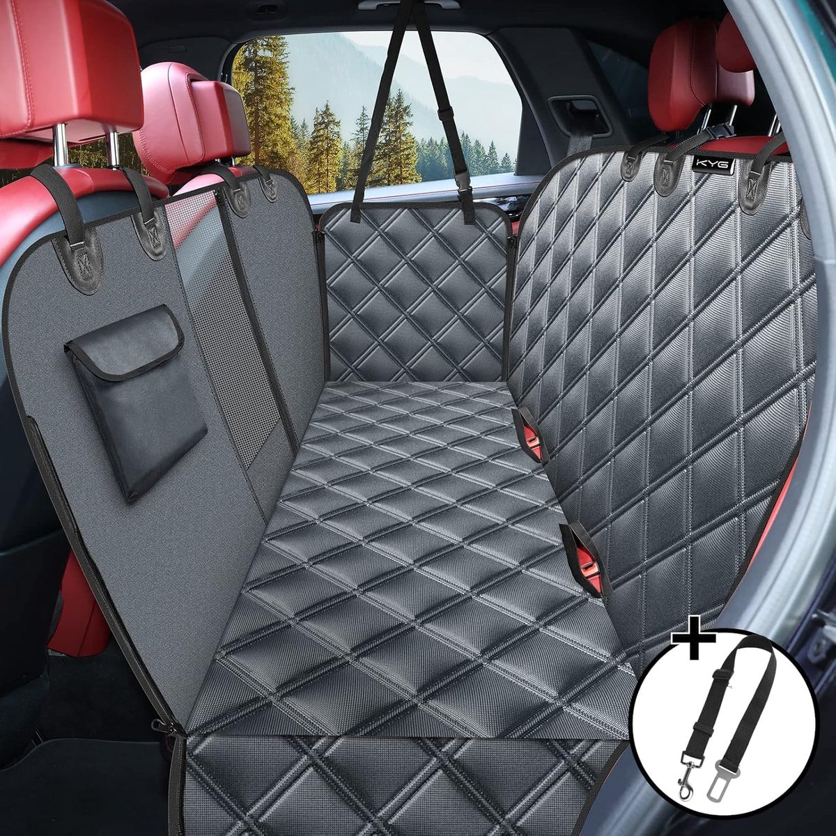 Ibenzoa® Hondendeken voor auto-achterbank met zijbescherming en kijkvenster, krasbestendig en waterafstotend, 135 x 148 cm