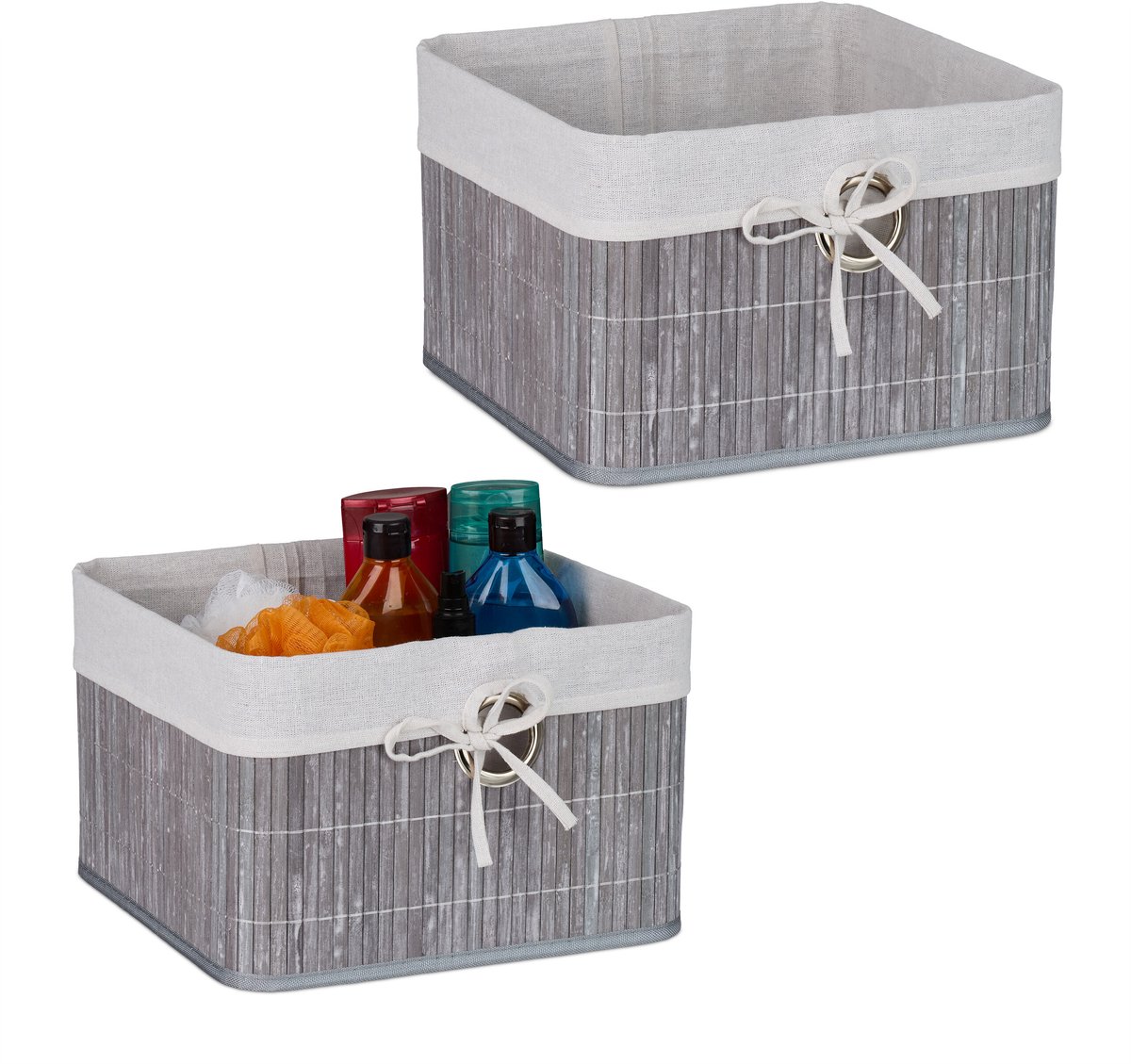 opbergmand bamboe - set van 2 - 20 x 31 x 31 cm - badkamer - grijs