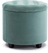 Ibenzoa® Kruk met opbergruimte en comfortabele zitkubus in lichtgroen fluweel met houten poten