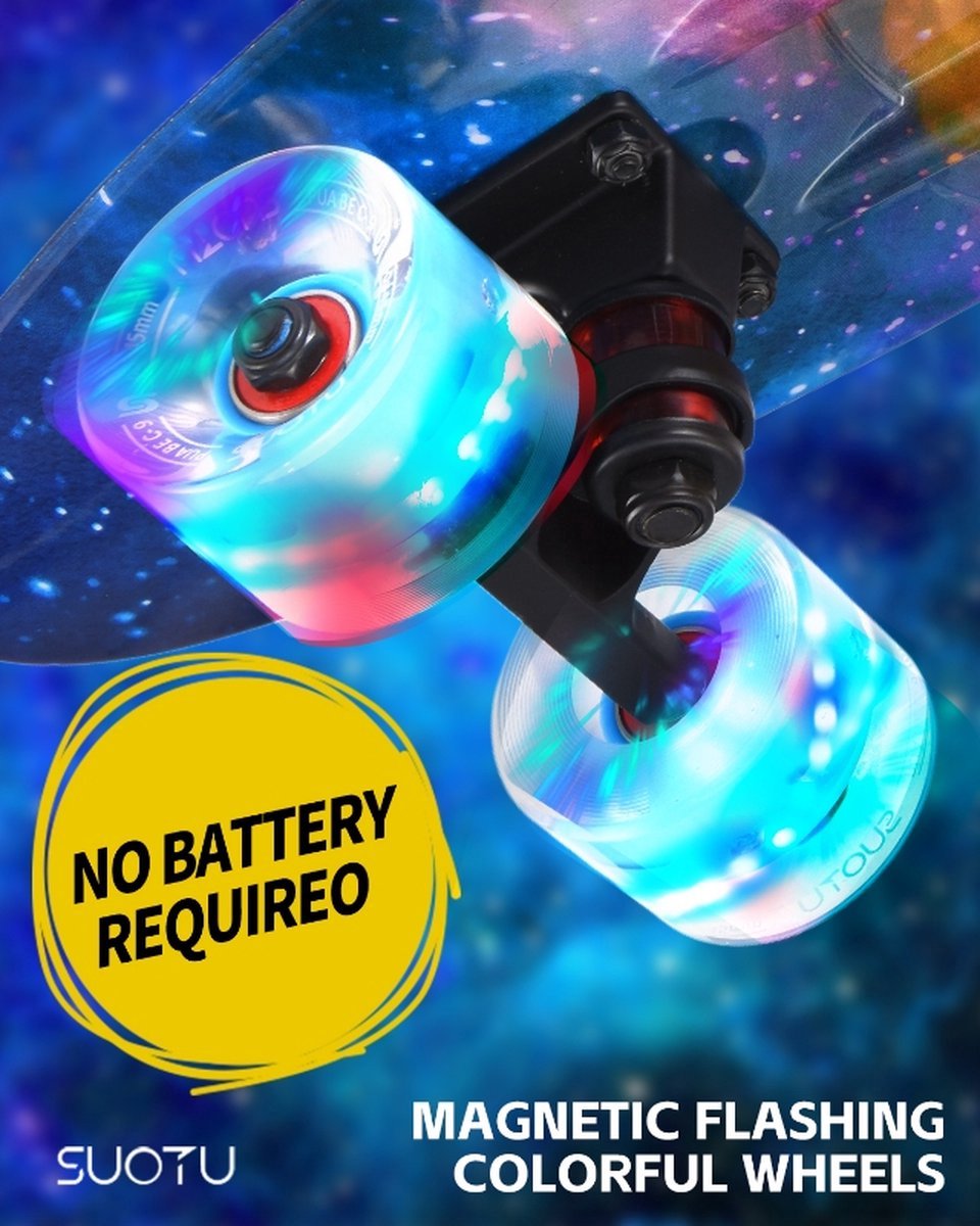 Suotu Skateboard - Wielen met LED-verlichting - ABEC-9 - Tot 50 kg - Skateboard Meisjes/jongens - Skateboard Volwassenen - Cadeau — afbeelding 3