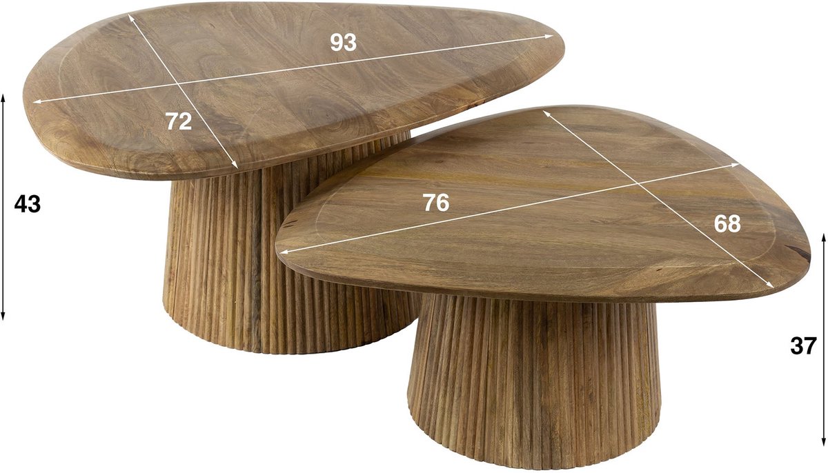 Salontafel Rond Set van 2 - Bijzettafeltjes Woonkamer(61 x 61 x 32,5 cm) - Bijzettafels Rond Hout - Antieke Ronde Tafelset - Salontafel Industrieel Hout - Salon Tafel Industrieel & Landelijk - Grote Kleine Tafel