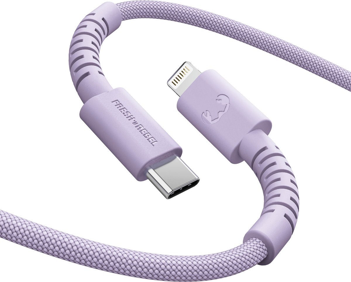 Fresh 'n Rebel Flexwave Silicone Braided Usb-c Naar Lightning Usb-kabel 2 M Dreamy Lilac