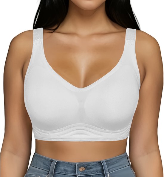 Naadloze Push Up BH zonder Beugel - Maat XXL - Wit - Met Uitneembare BH Vulling - Verstelbare Bandjes - Extra Comfortabele Sport BH - Zwangerschap bh - Beugelloze BH - Met Push Up - Magic Bra