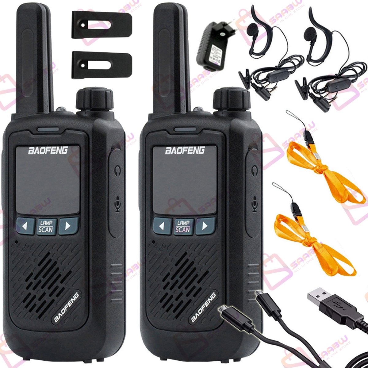 Baofeng BF-T17 Walkie Talkie Set – 2 Stuks – 8km Bereik walkie talkies – 16 Kanalen – Incl. Oortjes, Laders, Accu’s – PMR Portofoon – Zwart - 53073