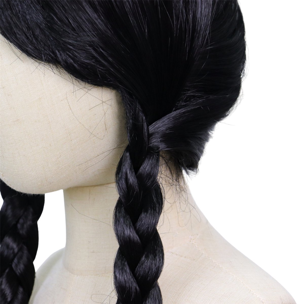 Joya Kids® Zwarte Verkleed Pruik Donker Haar met 2 Vlechten | Pruik Kinderen Lang Zwart Haar met Vlechten | Meisjes verkleedpruik Halloween | Prinses Pruik — afbeelding 5