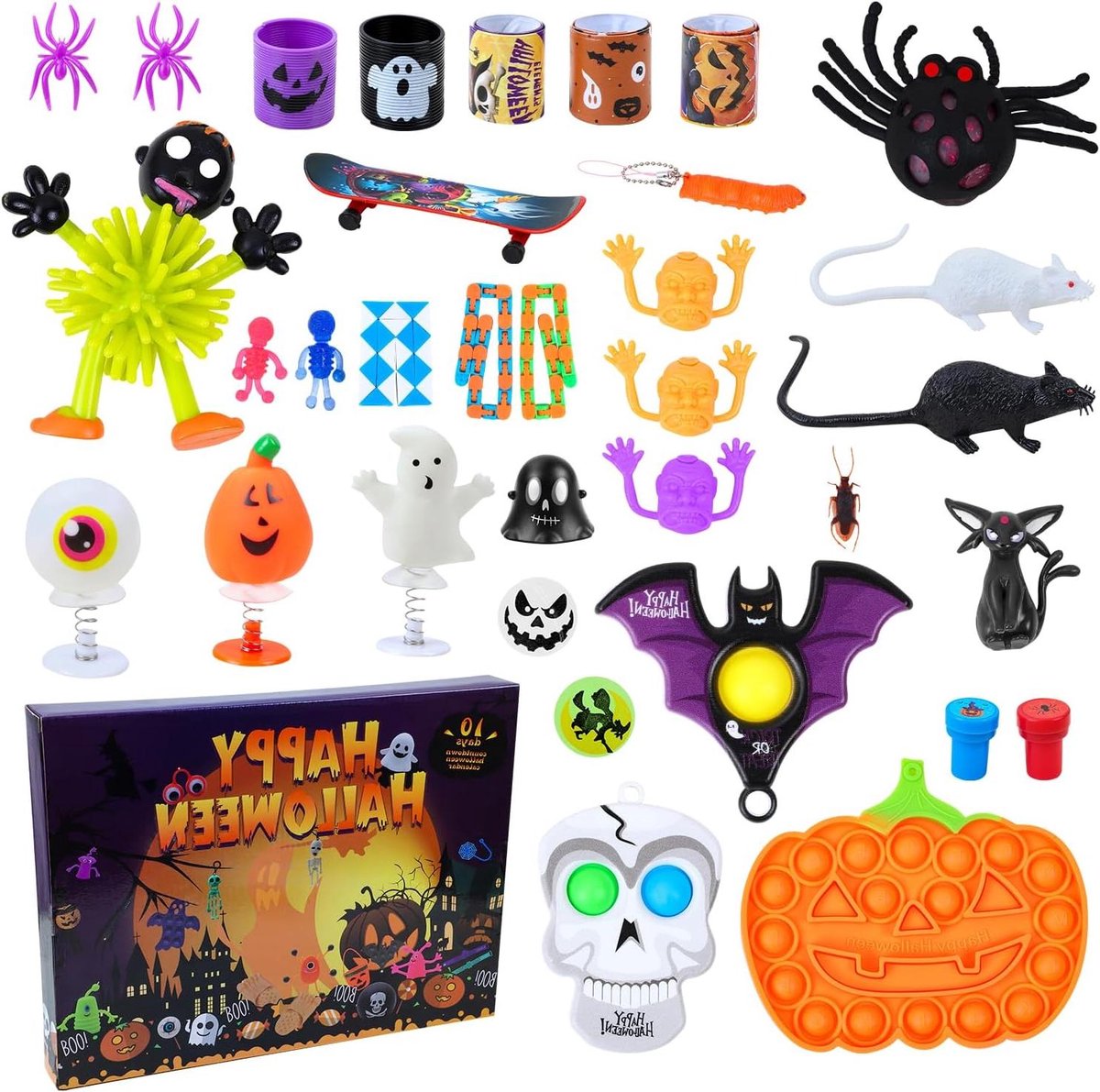 Adventskalender Halloween 2023 voor kinderen | 10 dagen speelgoed verrassingen | countdown geschenken | jongens meisjes 3-12 jaar | 34 stuks | Halloween party favorieten