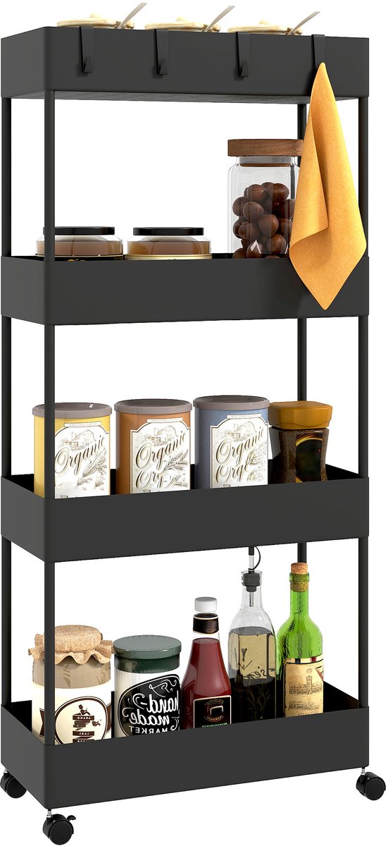 HOMCOM-Küchenwagen-Stahl, Kunststoff-40L x 19B x 90H cm-Schwarz