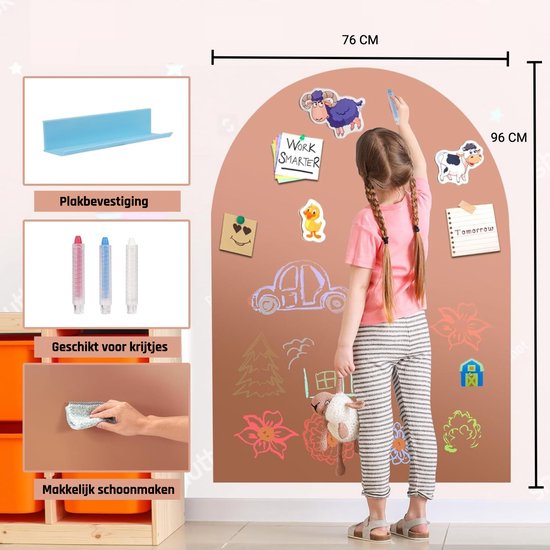 Daily Logix Magnetische Muursticker / Magneetsticker – Zelfklevend & Hecht op Meerdere Oppervlakken – Krijtbord‑functie – Groot Formaat Boog / Rechthoek – Educatieve Wanddecoratie voor Kinderen - Roze/Rood