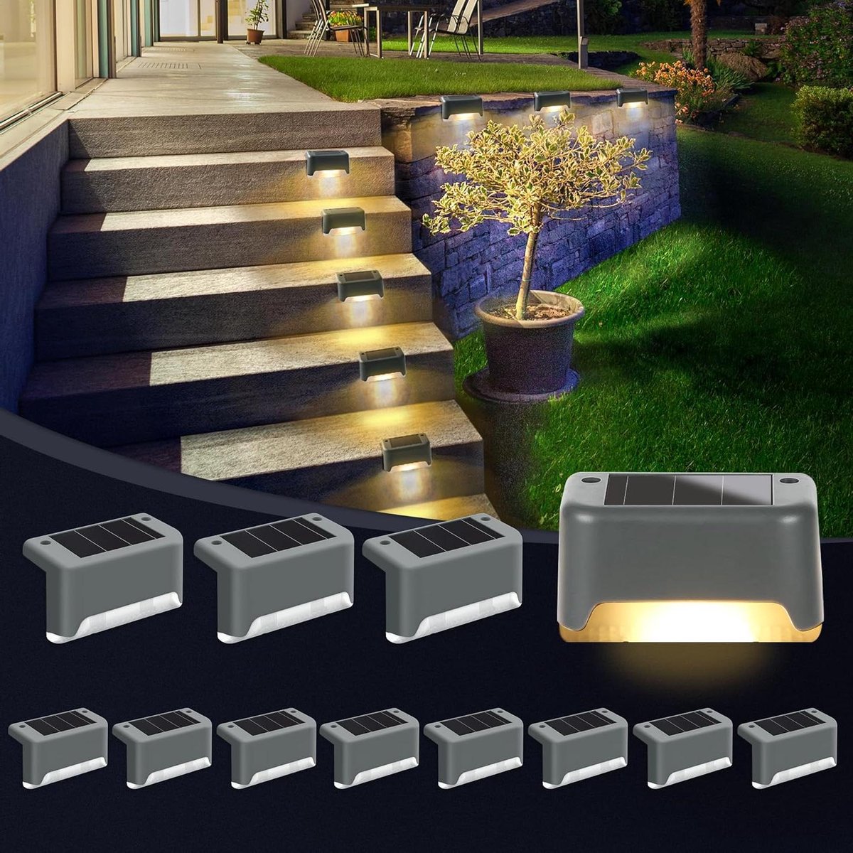 - Zonne-energie Omheining Verlichting voor Buiten Tuin - 12 Stuks - Waterdicht - Terras Decoratie - Tuinverlichting voor Trappen en Dakgoot - Binnenplaats Verlichting