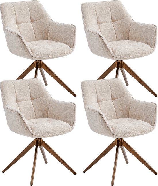 Colenis® - Chaises de salle à manger Boston - Set de 4 - Beige - Tissu chenille - Chaises pivotantes à 180° - Pieds Goud brossés - Assise rembourrée