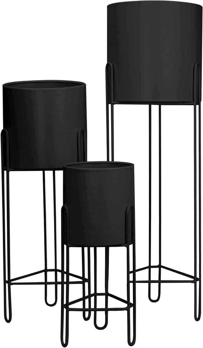 Set van 3 moderne plantenbakken voor binnen en buiten - Hoge plantenbakken voor kamerplanten - 29, 18 en 12 inch - Bloempotten voor woonkamer, keuken, kantoor, tuin en balkon