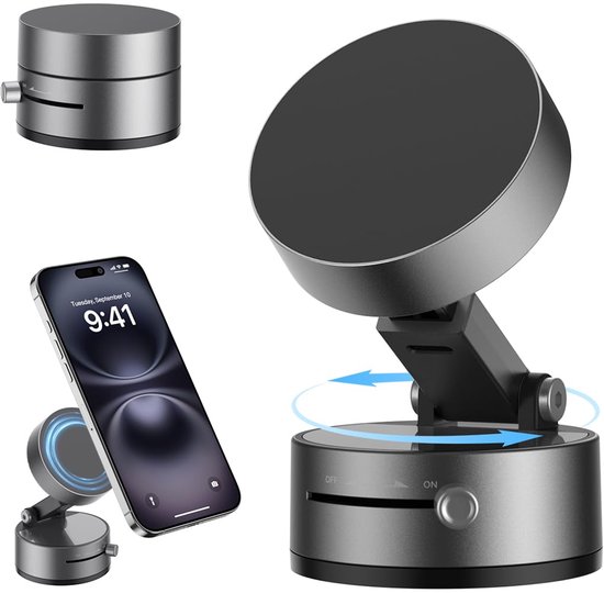 Kairiyard Vacuüm magnetische telefoonhouder voor in de auto zuignap 360° draaibaar, inklapbaar vacuüm mobiele telefoonhouder auto compatibel met iPhone alle smartphone voorruit/spiegel
