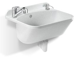 GOSPO Gootsteen met uittrekbare kraan, zeepdispenser, sifon, wastafel 46 x 36 x 20 cm, voor garage, kelder, wasbak, wandmontage, in plaat, spoelbak incl. accessoires (wit)