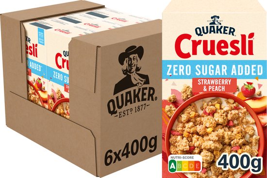 Quaker Cruesli Zero Sugar Added Strawberry & Peach - Ontbijtgranen - 6 x 400 gram
