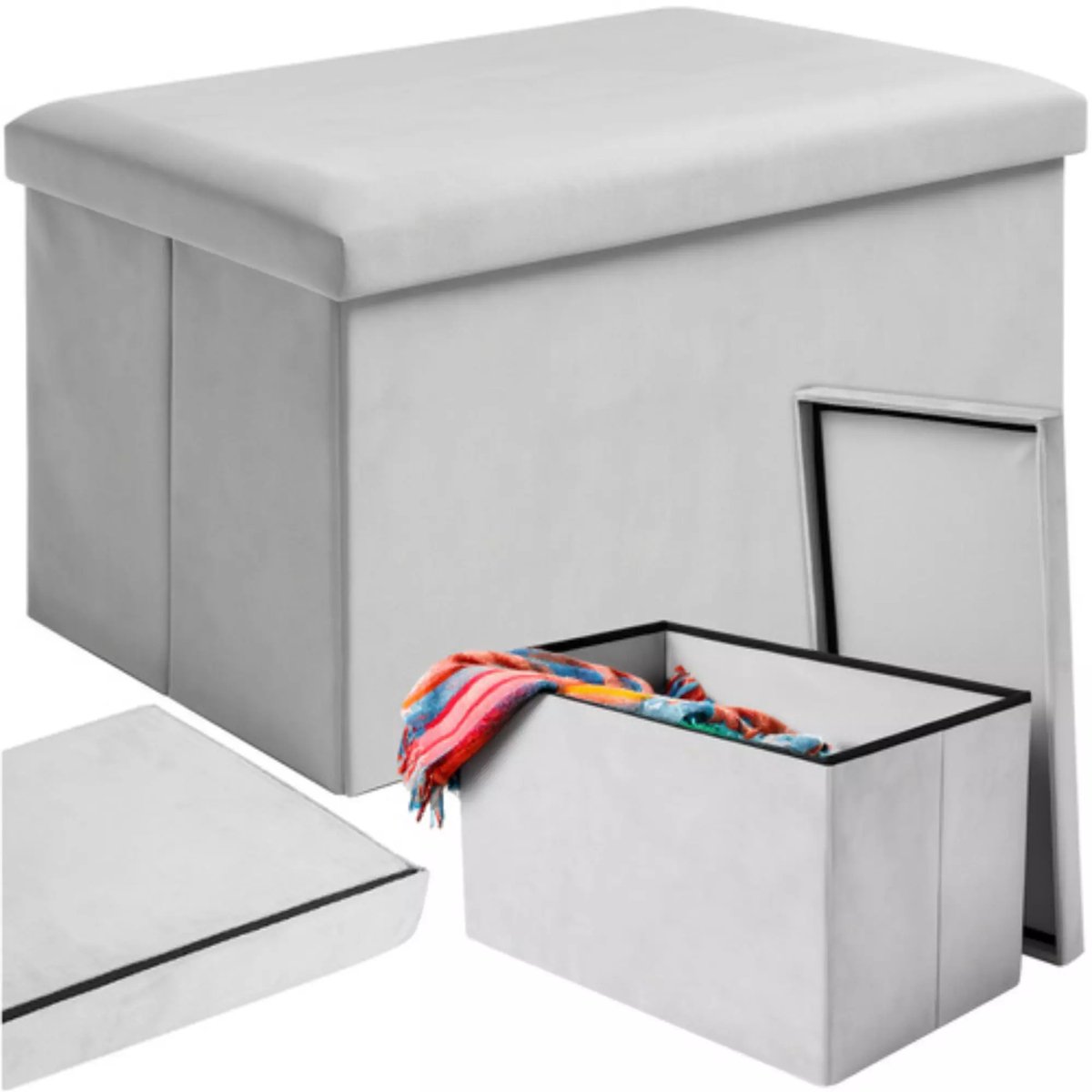 Ruhhy Lichtgrijze Fluwelen Poef 60×30×30 cm – Stijl & Comfort