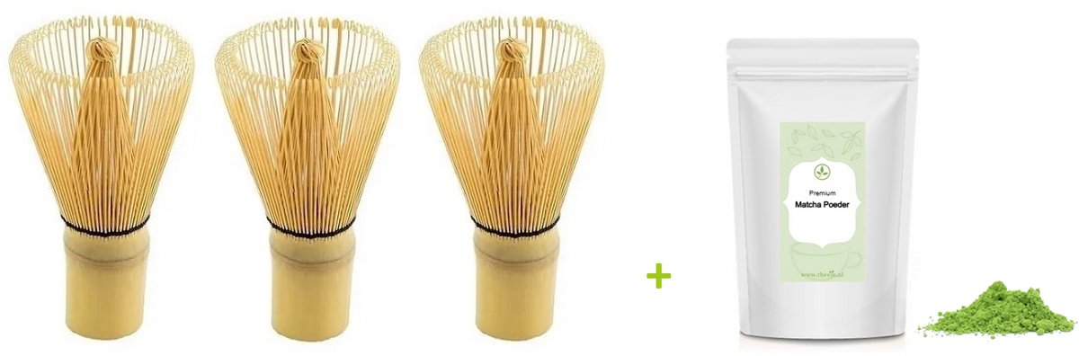Matcha Klopper - Bamboe Matcha Whisk - Voordeelset 3x Matcha klopper - Hoogste Kwaliteit Chasen Whisk - Handgemaakt - Japanse Theeceremonie - Gratis Theeje Premium Matcha Poeder bij elke bestelling - Gratis Verzending - Multipack - 3 stuks